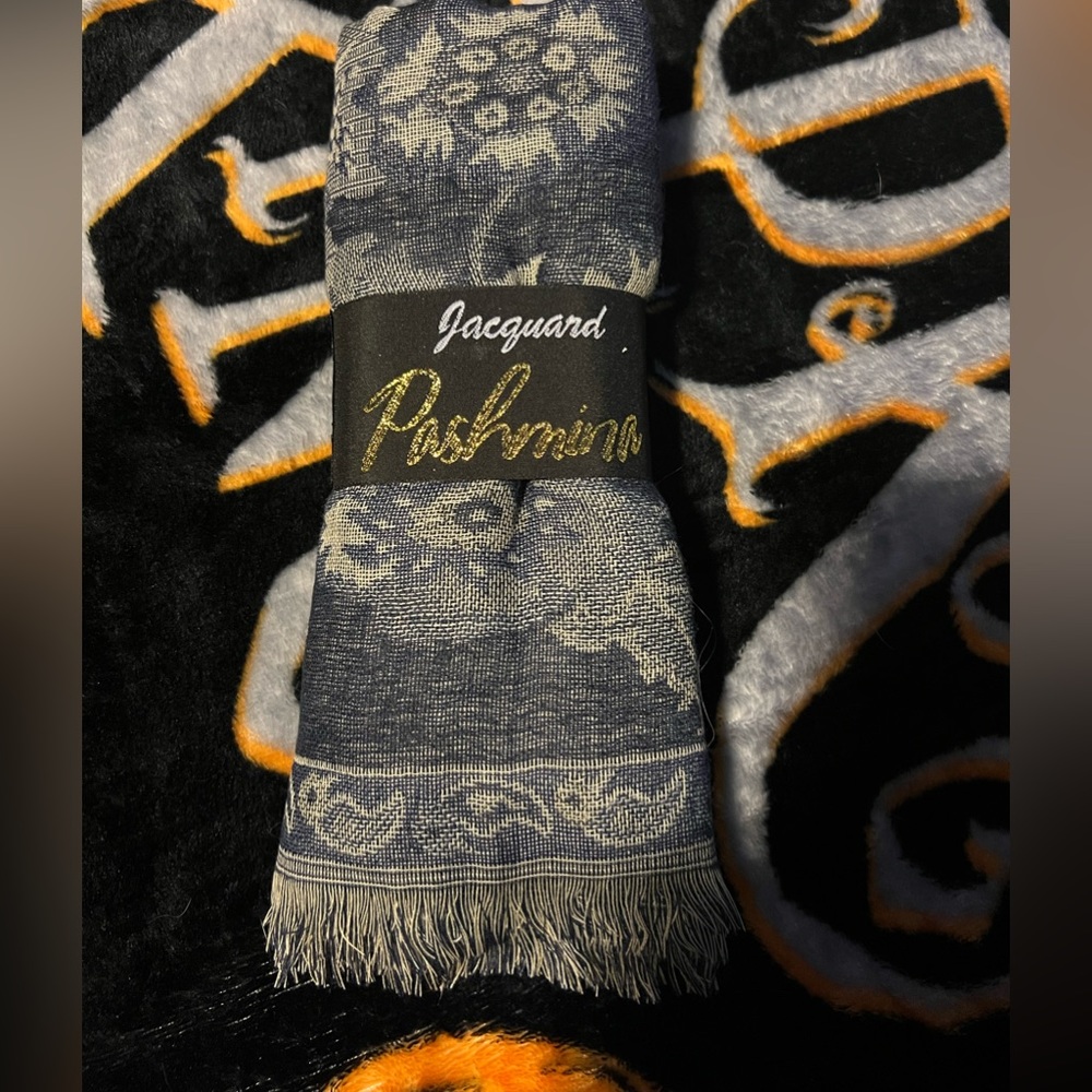 Jacquard Pashmina Blue Scarf